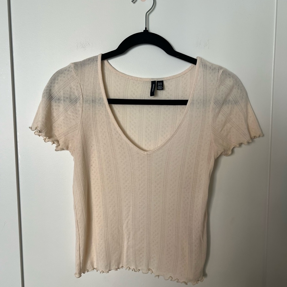 Vero Moda Cream Short Sleeve V-Neck Top